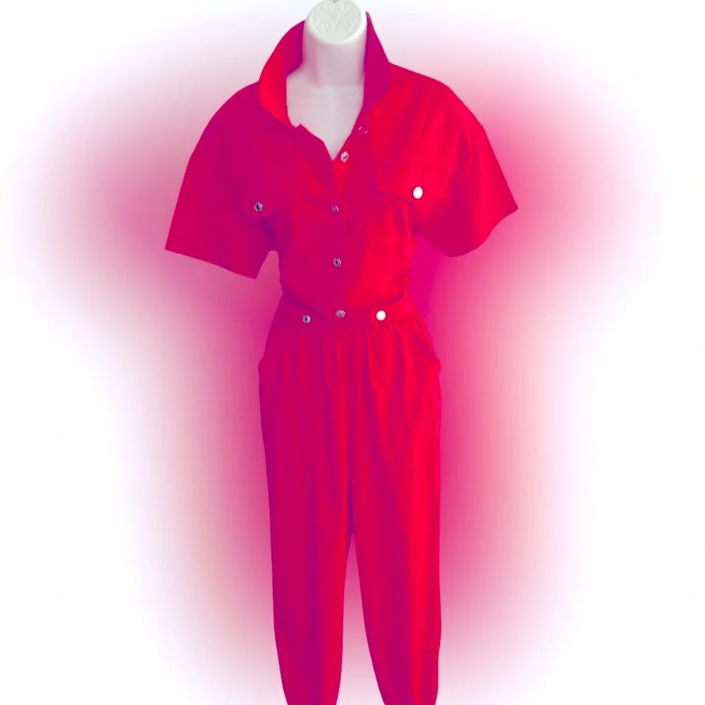 SHEIN Bold Pink Button-Up Jumpsuit- 4 magenta pink , nylon, NWOT